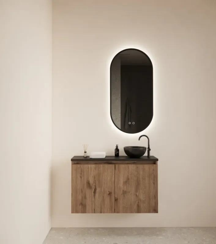 Beste Prijs Gliss Design Echo toiletmeubel 80cm wellington oak met toppaneel zwart mat