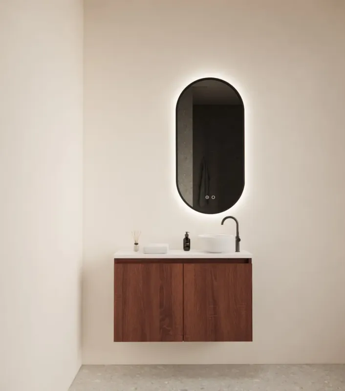 Beste Prijs Gliss Design Echo toiletmeubel 80cm choco eiken met toppaneel wit mat