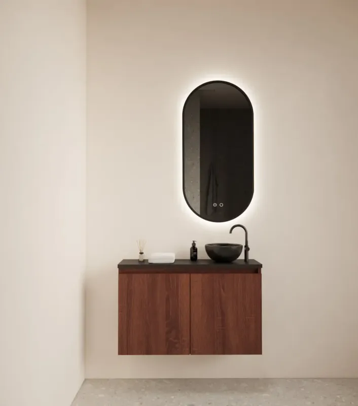 Gliss Design Echo toiletmeubel 80cm choco eiken met toppaneel zwart mat Weekendaanbieding