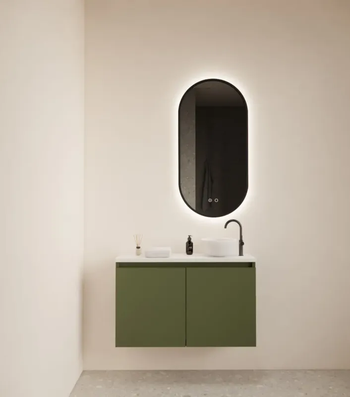 Gliss Design Echo toiletmeubel 80cm olijfgroen met toppaneel wit mat Speciale Aanbieding