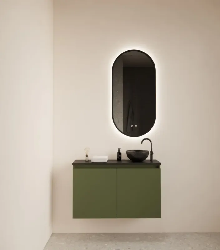 Merkproduct Gliss Design Echo toiletmeubel 80cm olijfgroen met toppaneel zwart mat