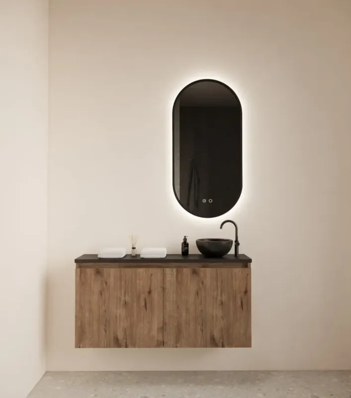 Gliss Design Echo toiletmeubel 100cm wellington oak met toppaneel zwart mat Laatste Kans