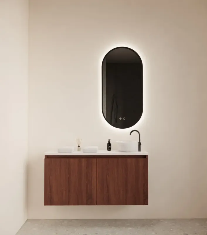 Snelle Levering Gliss Design Echo toiletmeubel 100cm choco eiken met toppaneel wit mat