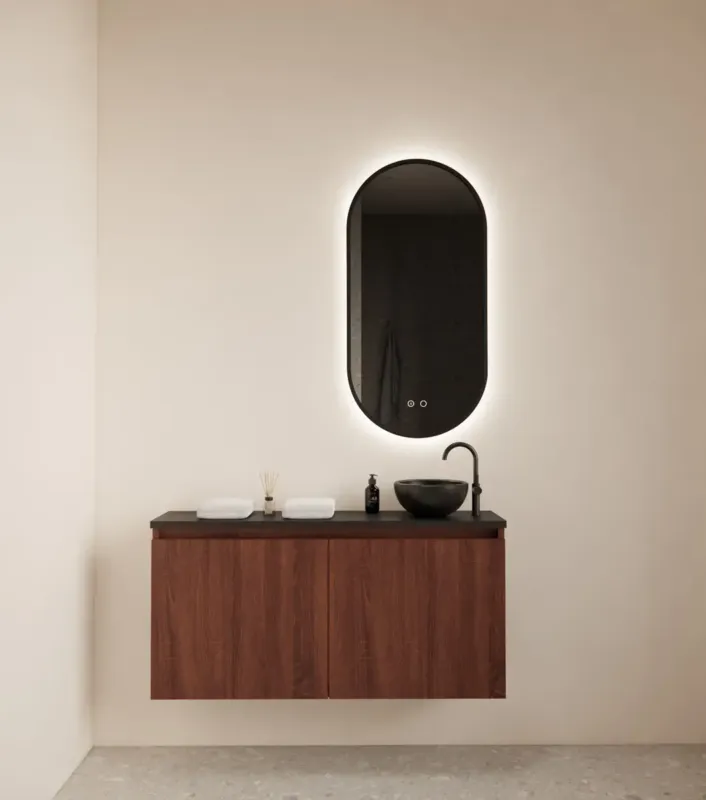 Gliss Design Echo toiletmeubel 100cm choco eiken met toppaneel zwart mat Fabrieksprijs