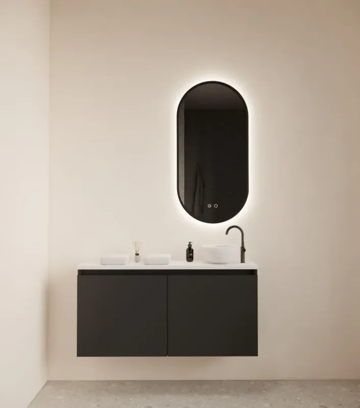 Gliss Design Echo toiletmeubel 100cm zwart mat met toppaneel wit mat Must-Have