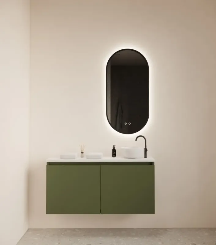 Gliss Design Echo toiletmeubel 100cm olijfgroen met toppaneel wit mat Voordeelprijs