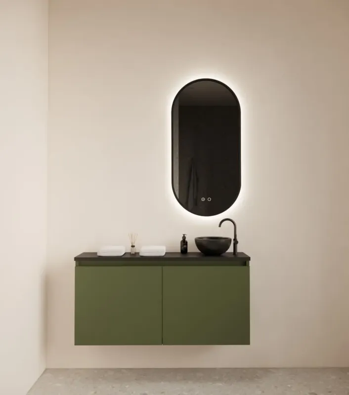 Nieuw Gliss Design Echo toiletmeubel 100cm olijfgroen met toppaneel zwart mat