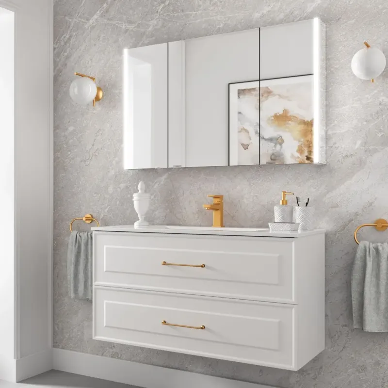 Muebles Renoir badmeubel 60cm wit mat met keramische wastafel en langwerpige handgrepen goud Alleen Vandaag