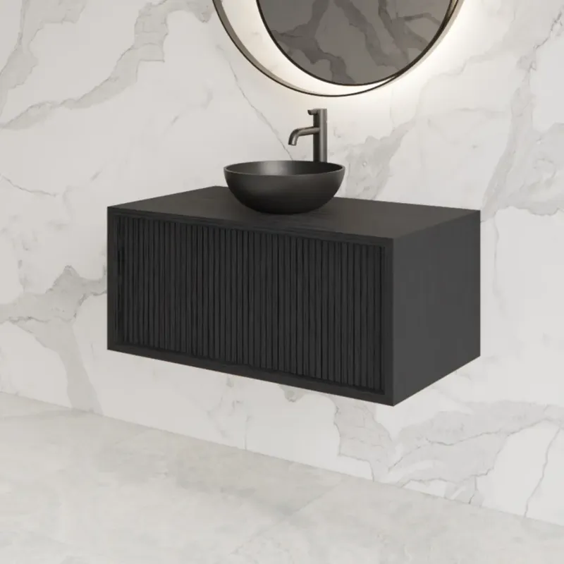 Gereduceerde Prijs Gliss Design Heronimus badmeubel met ribbelfront 80cm black veneer