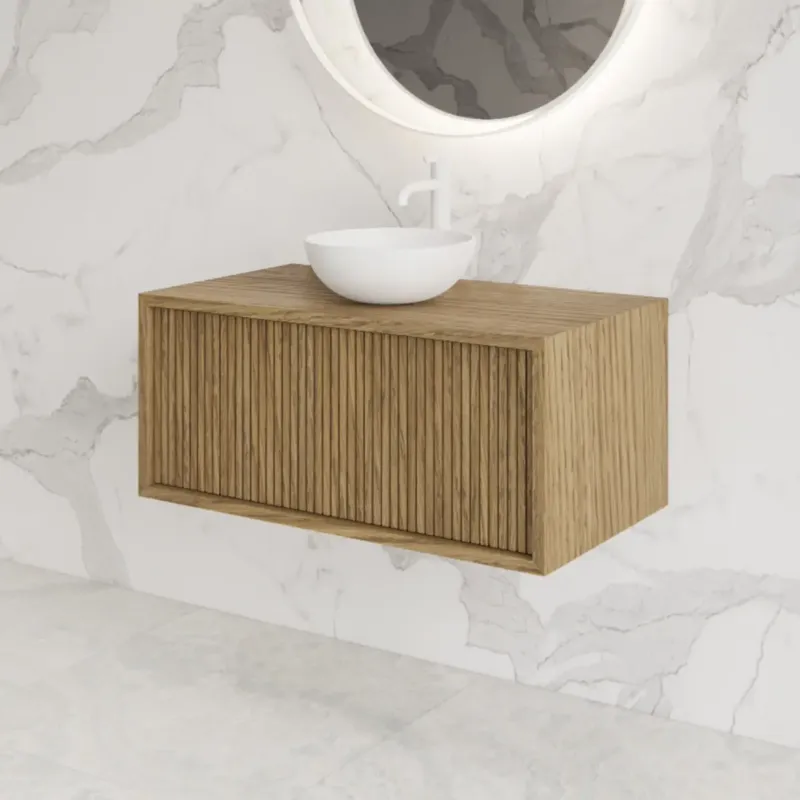 Flitsaanbieding Gliss Design Heronimus badmeubel met ribbelfront 80cm castle brown