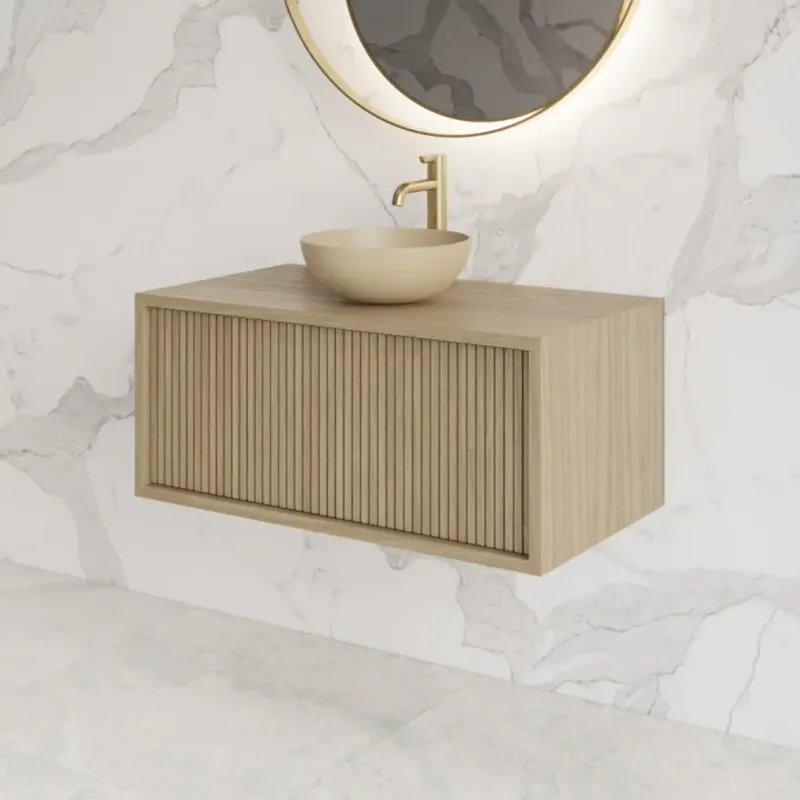Gereduceerde Prijs Gliss Design Heronimus badmeubel met ribbelfront 80cm corn silk