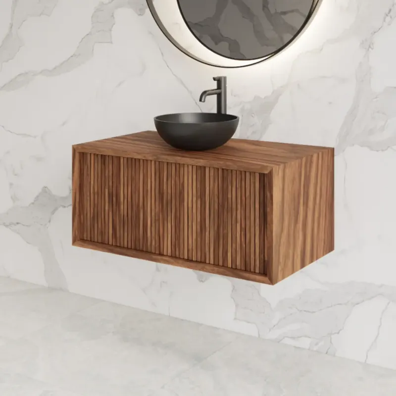 Rechtstreeks Van De Fabrikant Gliss Design Heronimus badmeubel met ribbelfront 80cm walnut