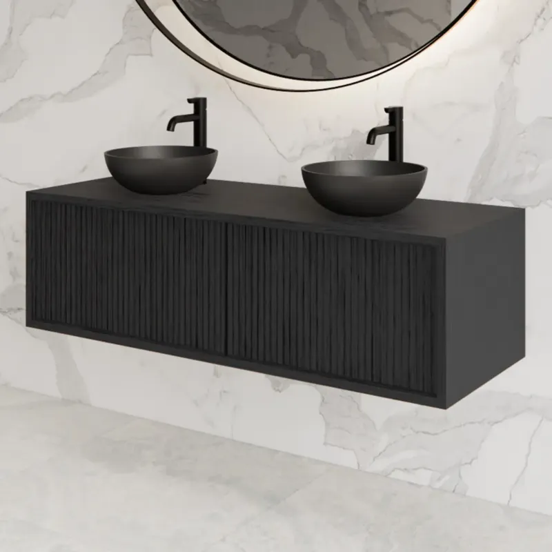 Snelle Levering Gliss Design Heronimus badmeubel met ribbelfront 120cm met 2 lades black veneer