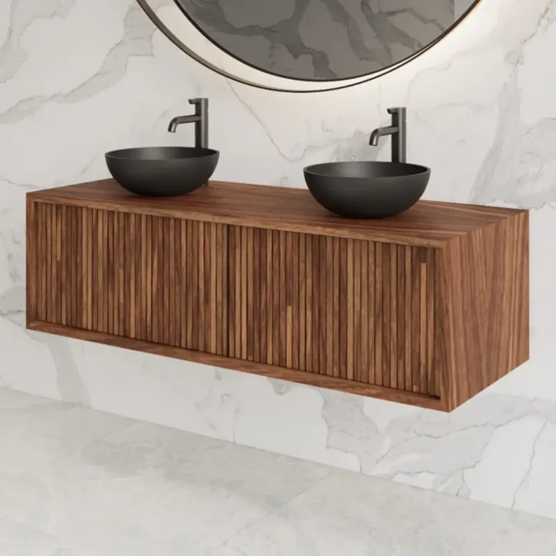 Gliss Design Heronimus badmeubel met ribbelfront 120cm met 2 lades walnut Exclusieve Aanbieding