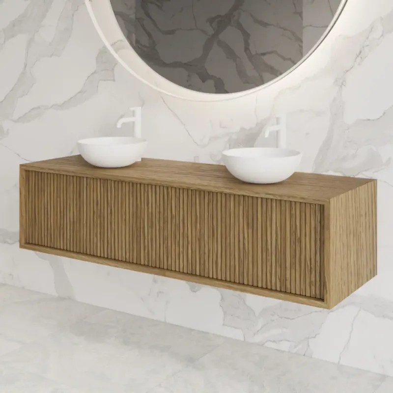 Lage Kosten Gliss Design Heronimus badmeubel met ribbelfront 140cm castle brown