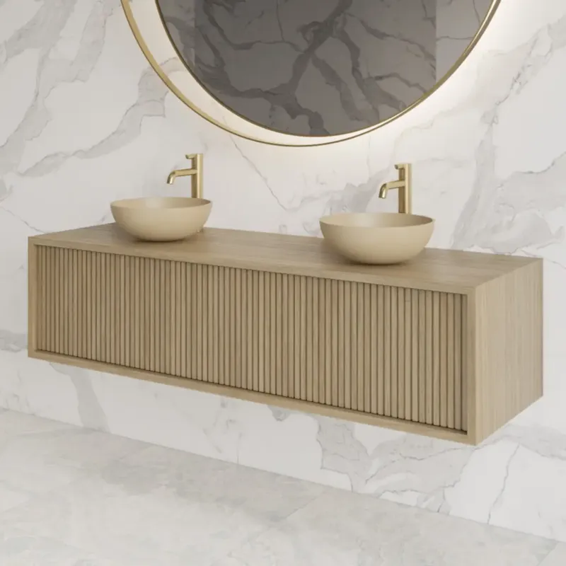 Lage Kosten Gliss Design Heronimus badmeubel met ribbelfront 140cm corn silk