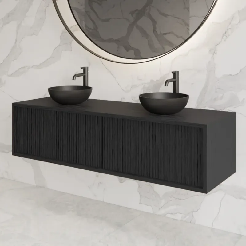 Nu Kopen Gliss Design Heronimus badmeubel met ribbelfront 140cm met 2 lades black veneer