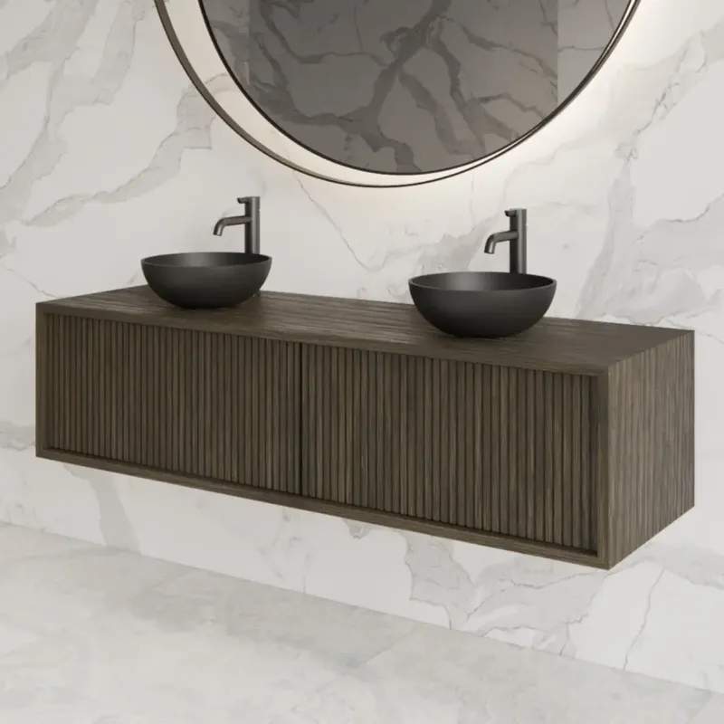 Gliss Design Heronimus badmeubel met ribbelfront 140cm met 2 lades charcoal Beste Prijs