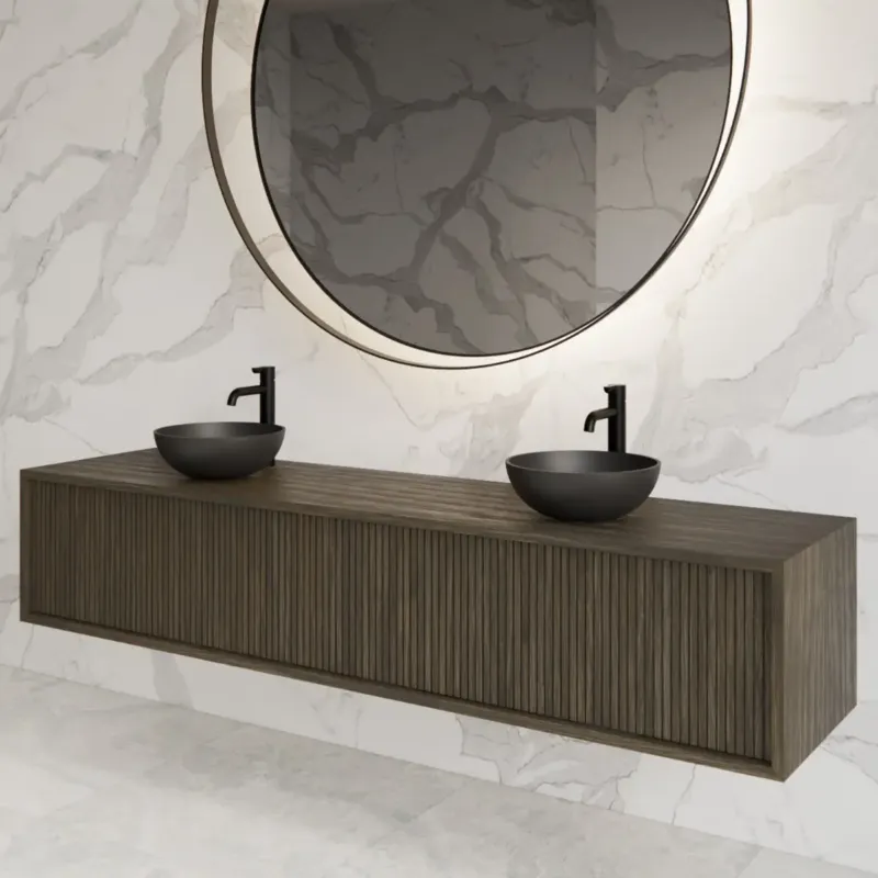 Gliss Design Heronimus badmeubel met ribbelfront 180cm met 2 lades charcoal Must-Have