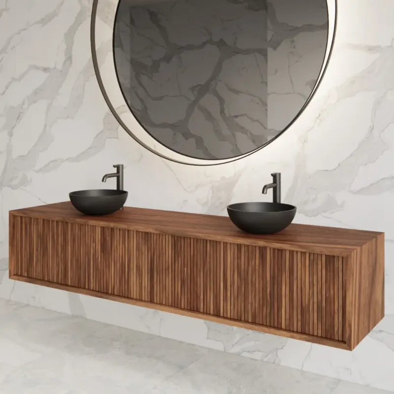 Alleen Vandaag Gliss Design Heronimus badmeubel met ribbelfront 180cm met 2 lades walnut