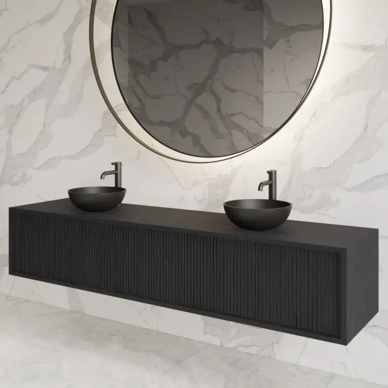 Gliss Design Heronimus badmeubel met ribbelfront 200cm met 2 lades black veneer Superprijs