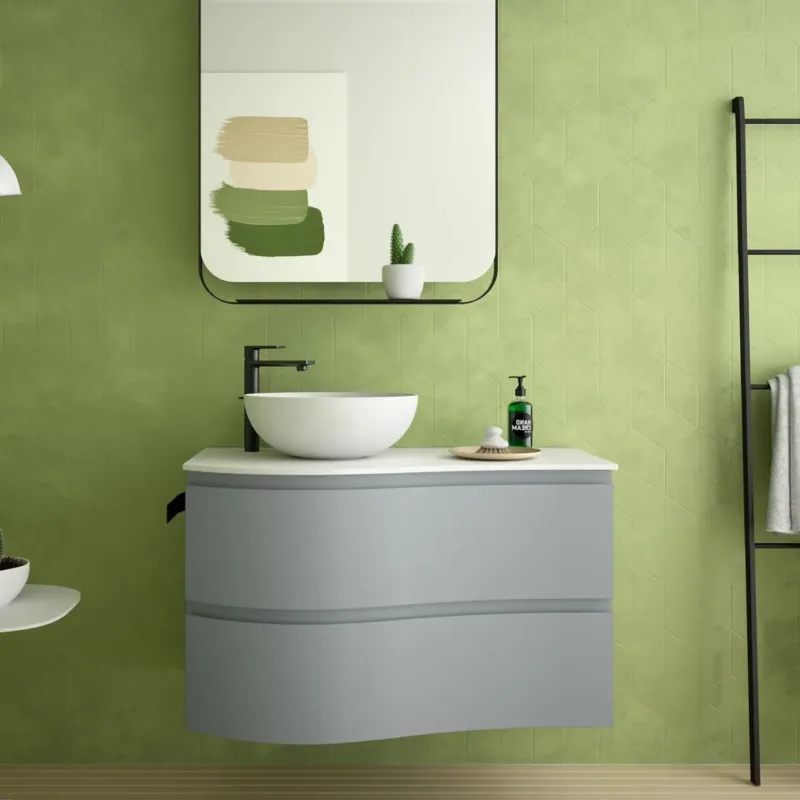 Muebles Mam badmeubel 90cm links lichtblauw met waskom Populair