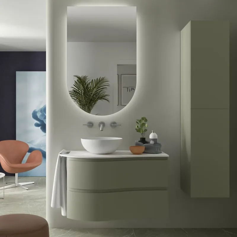 Favoriet Muebles Mam badmeubel 90cm links legergroen met waskom en handdoekhouder