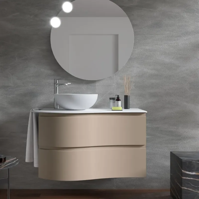 Beperkt Aanbod Muebles Mam badmeubel 90cm links macchiato met waskom en handdoekhouder