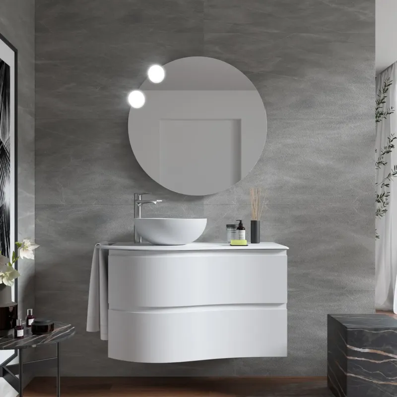 Beperkte Voorraad Muebles Mam badmeubel 90cm links wit mat met waskom en handdoekhouder