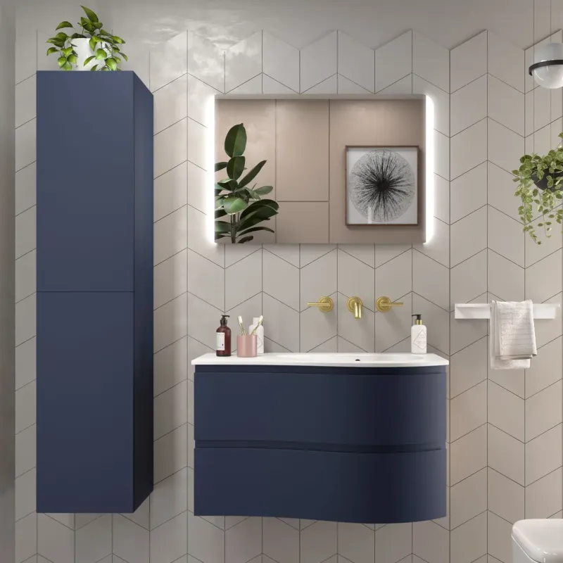 Muebles Mam badmeubel 90cm rechts donkerblauw met wastafel solid surface zonder kraangat Populair