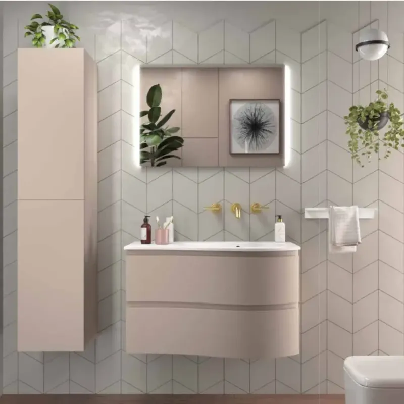 Veilige Betaling Muebles Mam badmeubel 90cm rechts macchiato met wastafel solid surface zonder kraangat