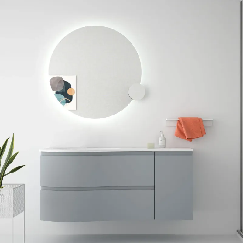 Direct Beschikbaar Muebles Mam badmeubel 120cm links lichtblauw met wastafel solid surface zonder kraangat