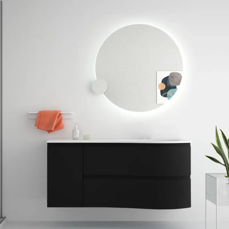 Muebles Mam badmeubel 120cm rechts zwart mat met wastafel solid surface zonder kraangat Betrouwbaar