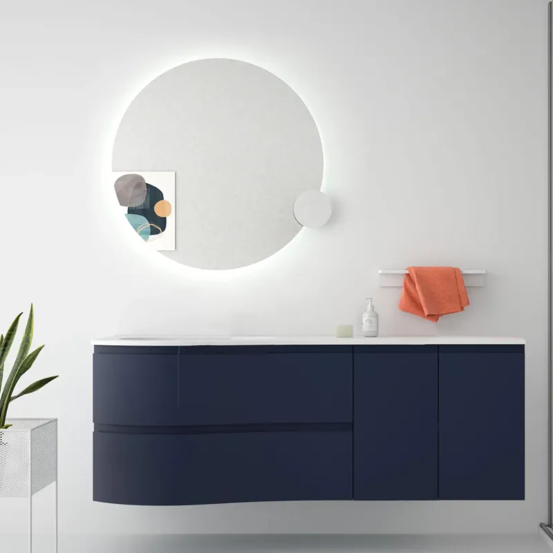 Muebles Mam badmeubel 150cm links donkerblauw met wastafel solid surface zonder kraangat Weekendaanbieding