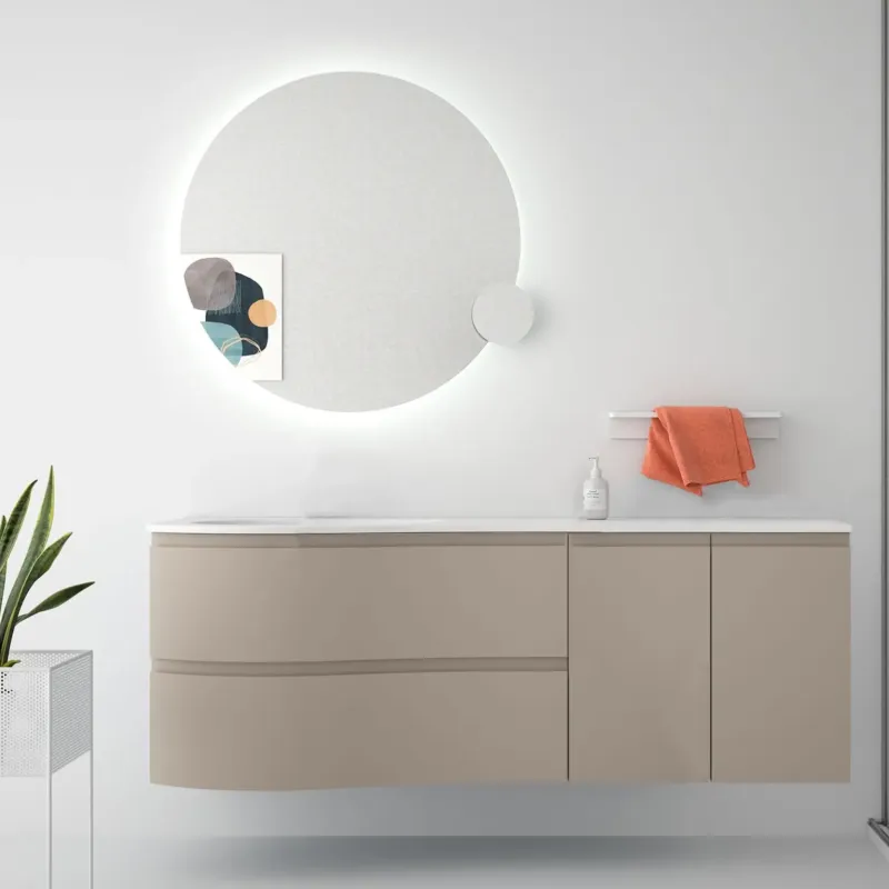 Seizoensaanbieding Muebles Mam badmeubel 150cm links macchiato met wastafel solid surface zonder kraangat