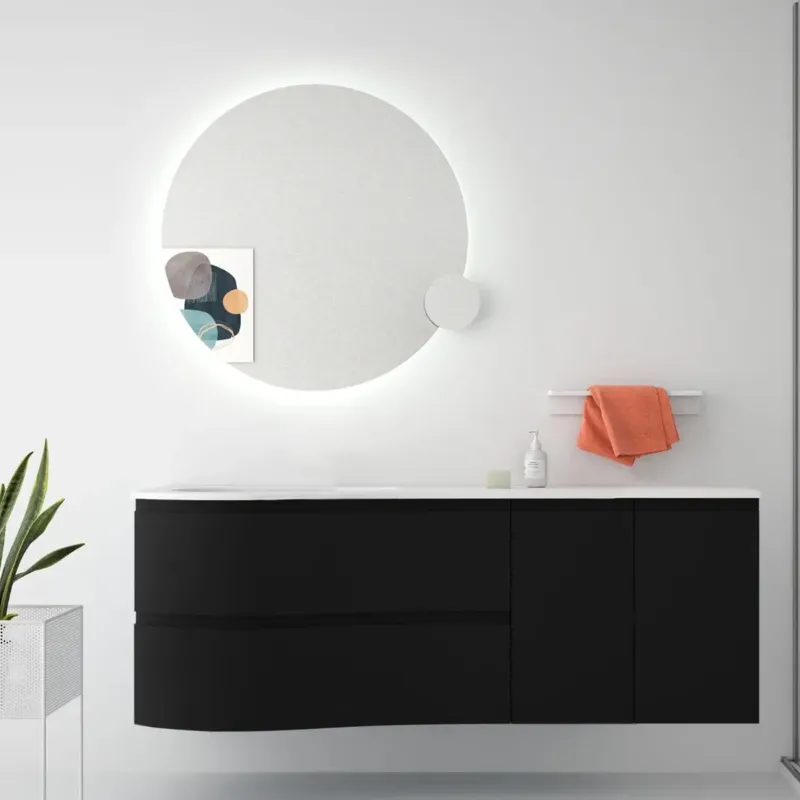 Muebles Mam badmeubel 150cm links zwart mat met wastafel solid surface zonder kraangat Lage Prijs