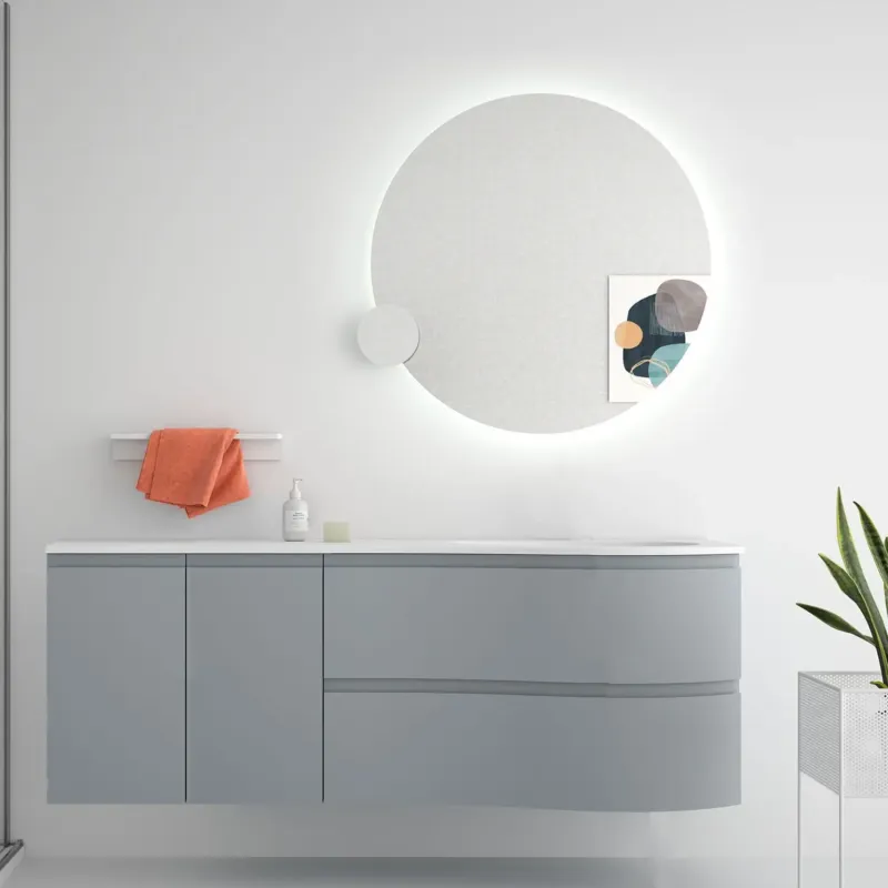 Populair Muebles Mam badmeubel 150cm rechts lichtblauw met wastafel solid surface zonder kraangat
