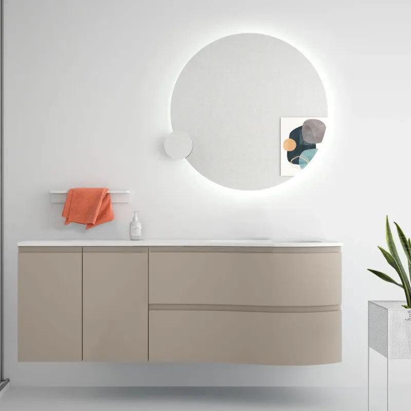 Muebles Mam badmeubel 150cm rechts macchiato met wastafel solid surface zonder kraangat Gereduceerde Prijs