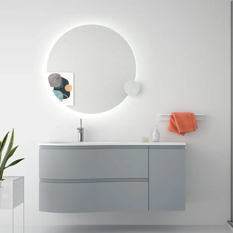 Muebles Mam badmeubel 120cm links lichtblauw met wastafel mineraalmarmer wit glans met kraangat Direct Beschikbaar