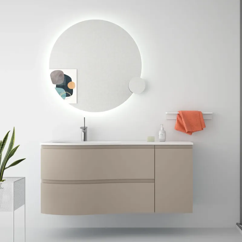 Muebles Mam badmeubel 120cm links macchiato met wastafel mineraalmarmer wit glans met kraangat Laatste Versie