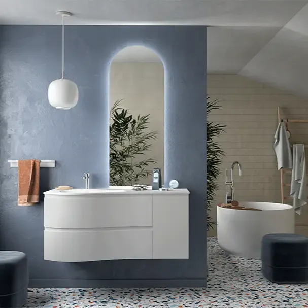 Muebles Mam badmeubel 120cm links wit mat met wastafel mineraalmarmer wit glans met kraangat Populair