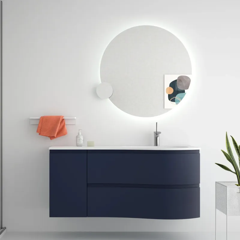 Beperkte Voorraad Muebles Mam badmeubel 120cm rechts donkerblauw met wastafel mineraalmarmer wit glans met kraangat