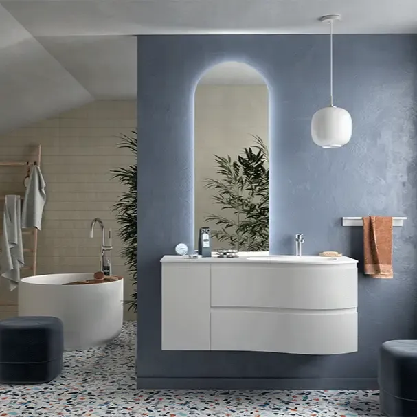 Muebles Mam badmeubel 120cm rechts wit mat met wastafel mineraalmarmer wit glans met kraangat Exclusieve Aanbieding
