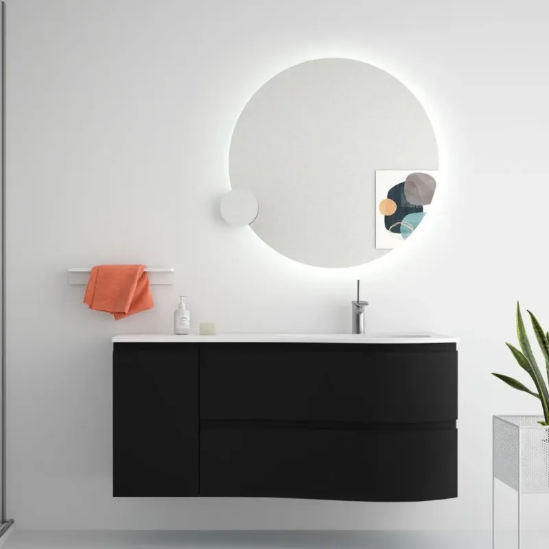 Alleen Vandaag Muebles Mam badmeubel 120cm rechts zwart mat met wastafel mineraalmarmer wit glans met kraangat
