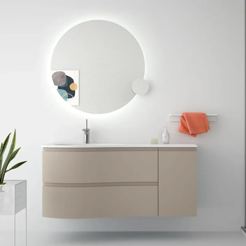 Muebles Mam badmeubel 120cm links macchiato met wastafel mineraalmarmer wit mat met kraangat Gereduceerde Prijs