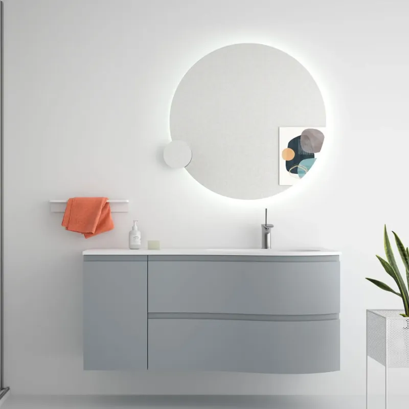 Bestseller Muebles Mam badmeubel 120cm rechts lichtblauw met wastafel mineraalmarmer wit mat met kraangat