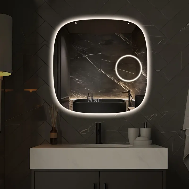 Actieprijs Saniclear Shave Deens ovale spiegel 60x60cm met verlichting, verwarming en vergrootglas