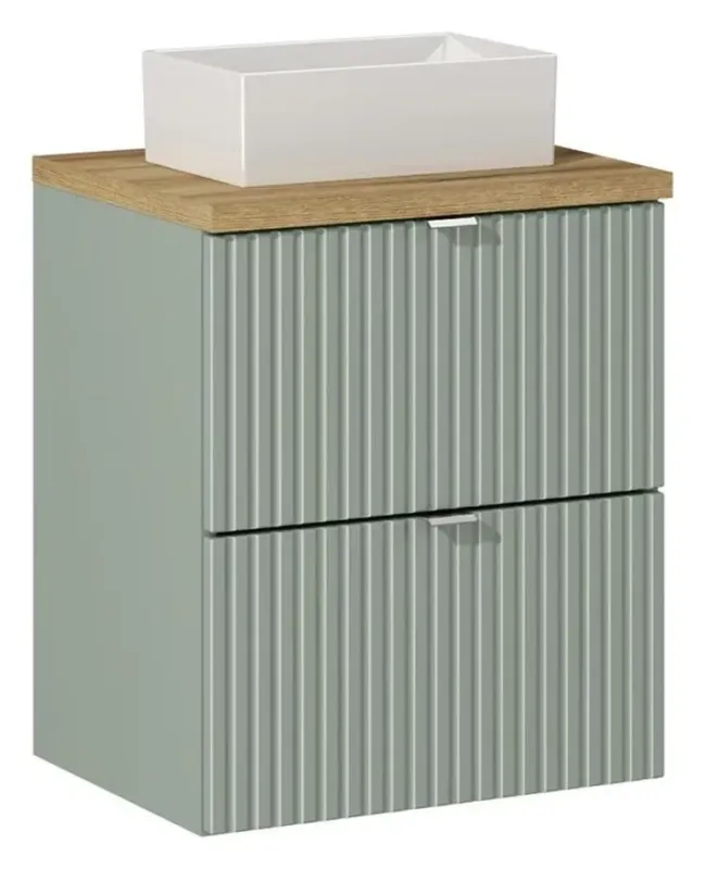 Finale Uitverkoop Comad Reed Green badmeubel ribbelfront 50cm met 2 lades en witte waskom
