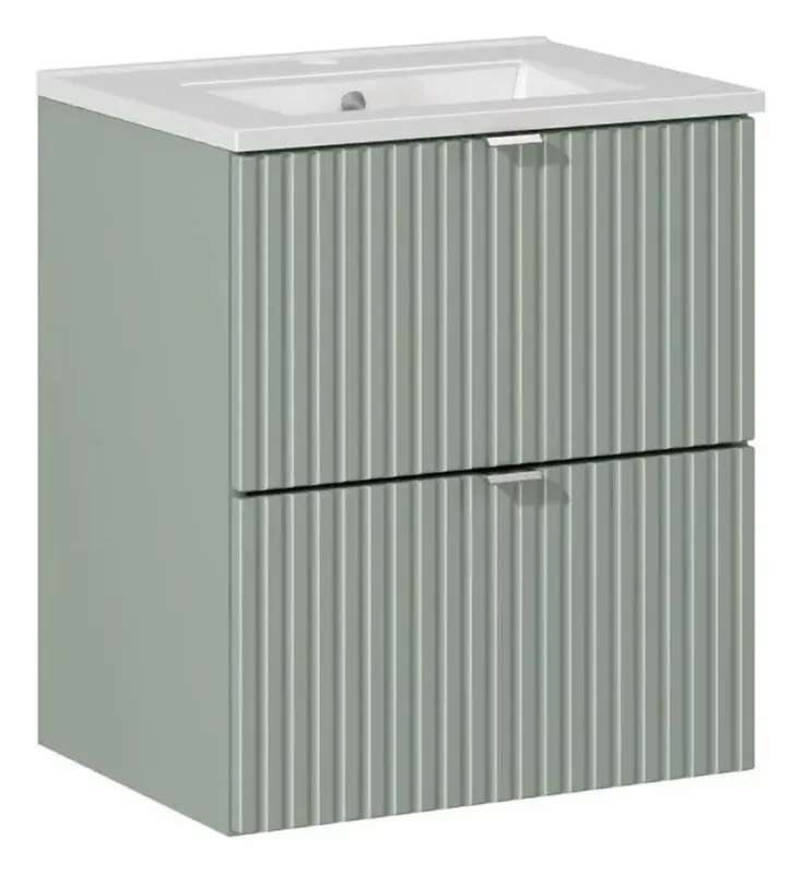 Comad Reed Green badmeubel ribbelfront 50cm met 2 lades en witte wastafel Snelle Levering