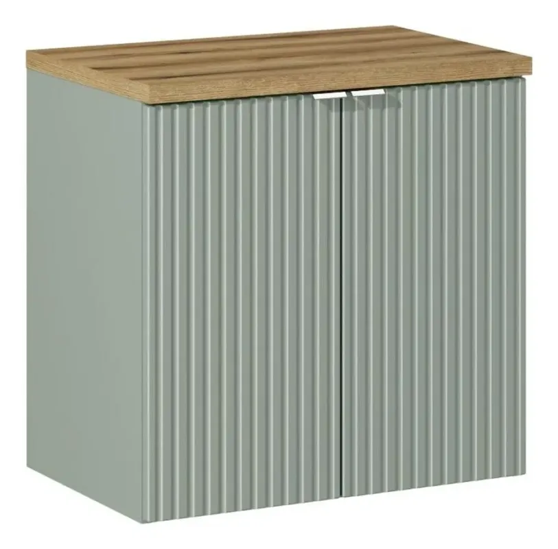 Comad Reed Green badmeubel ribbelfront 60cm met 2 deuren en eiken toppaneel Finale Uitverkoop